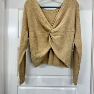 Hollister Women's Gathered V-Neck Sweater - Camel